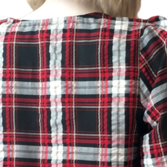LOFT Blouse Rayon blend Plaid Seersucker Puckered Top Shirt Short Sleeve XS-S - Picture 11 of 15